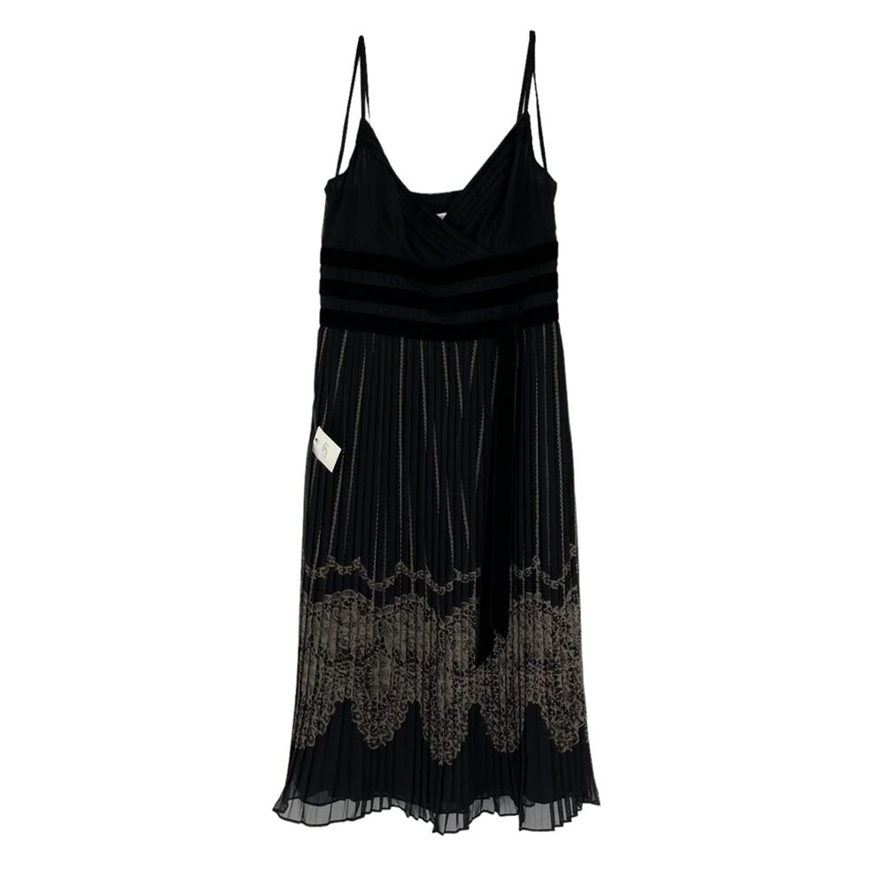 NWT Black Pleated Spaghetti Strap Dress Velvet Belt Sz 4 Whimsigoth Goth Witchy